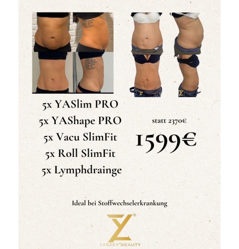 Bodyforming-pakket 4 – Stofwisselingscombi (5x YASlim Pro, YAShape Pro, Vacu SlimFit, Roll SlimFit, lymfedrainage)
